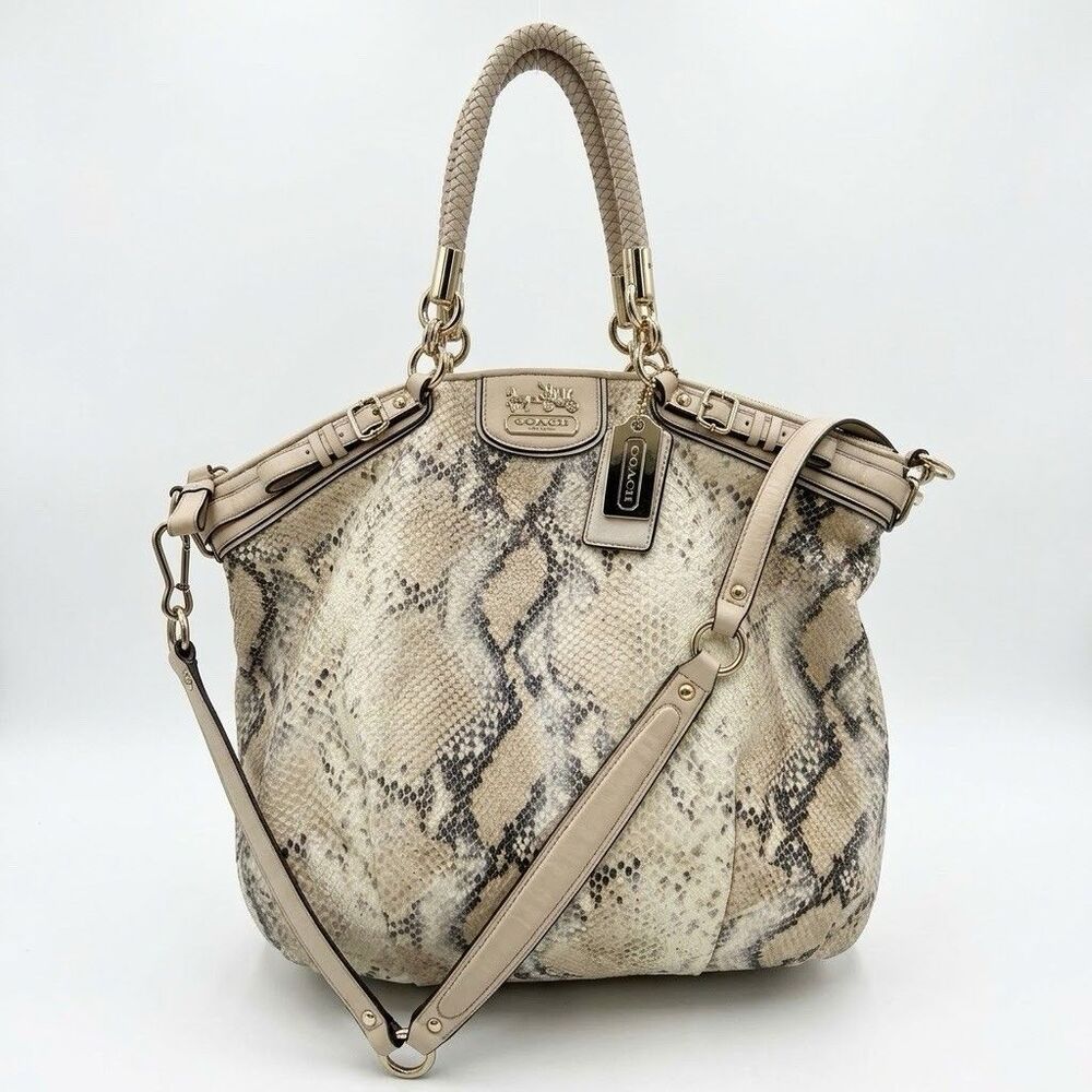 Coach Madison Lindsey Python Snake Embossed Leather Satchel Shoulder Bag 18941